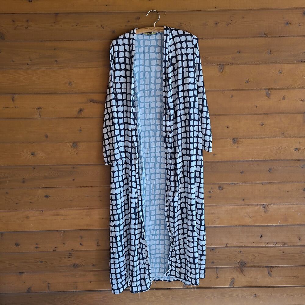 La Gotta Swimwear Cover Up Kimono Duster Silk Grid Retro Robe One Size Boho - Picture 2 of 7